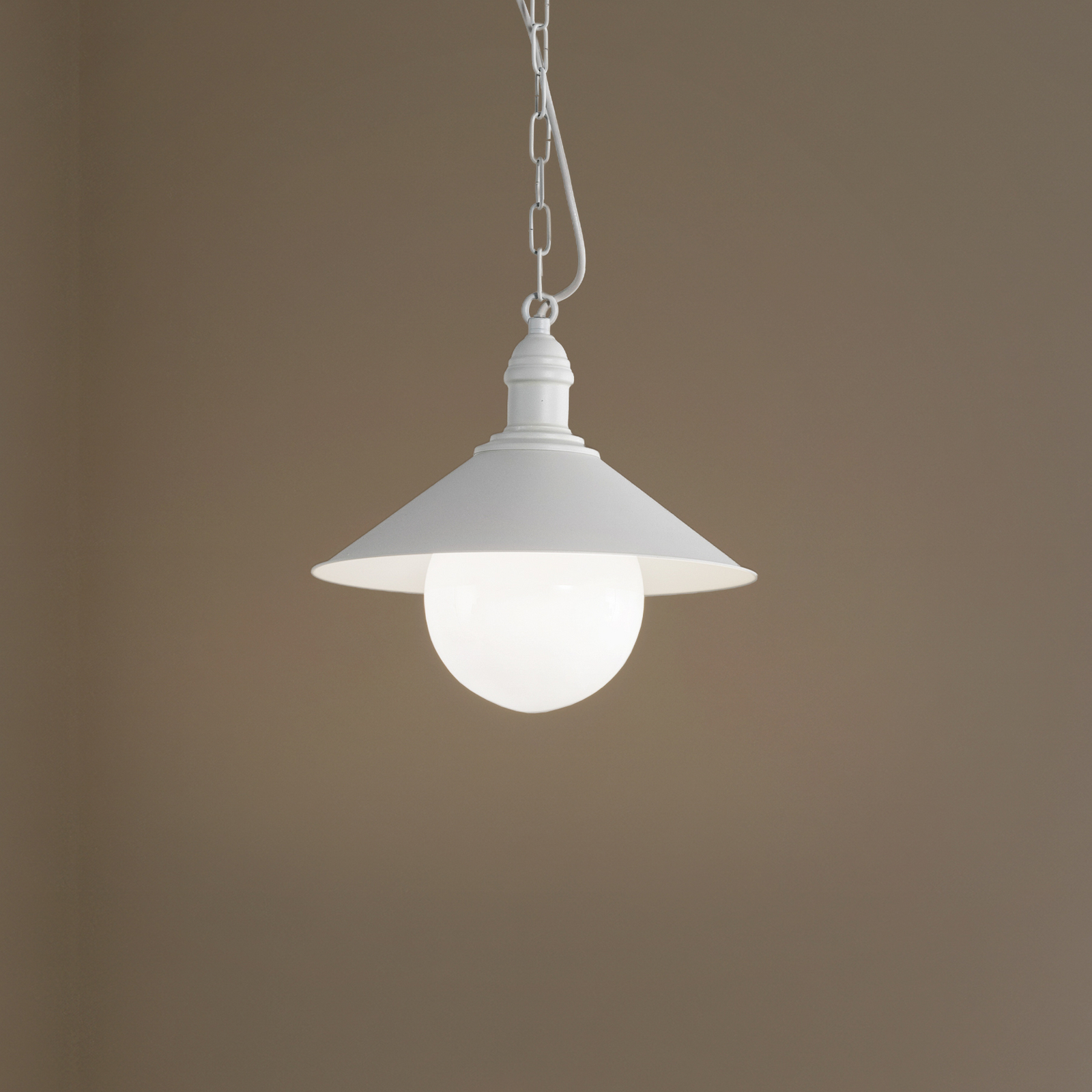 Buiten hanglamp Enduro, wit, staal, glas, IP44, E27